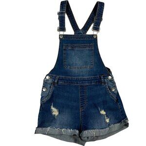 U2B Urban Basics Denim Distressed Overall Shorts Size M